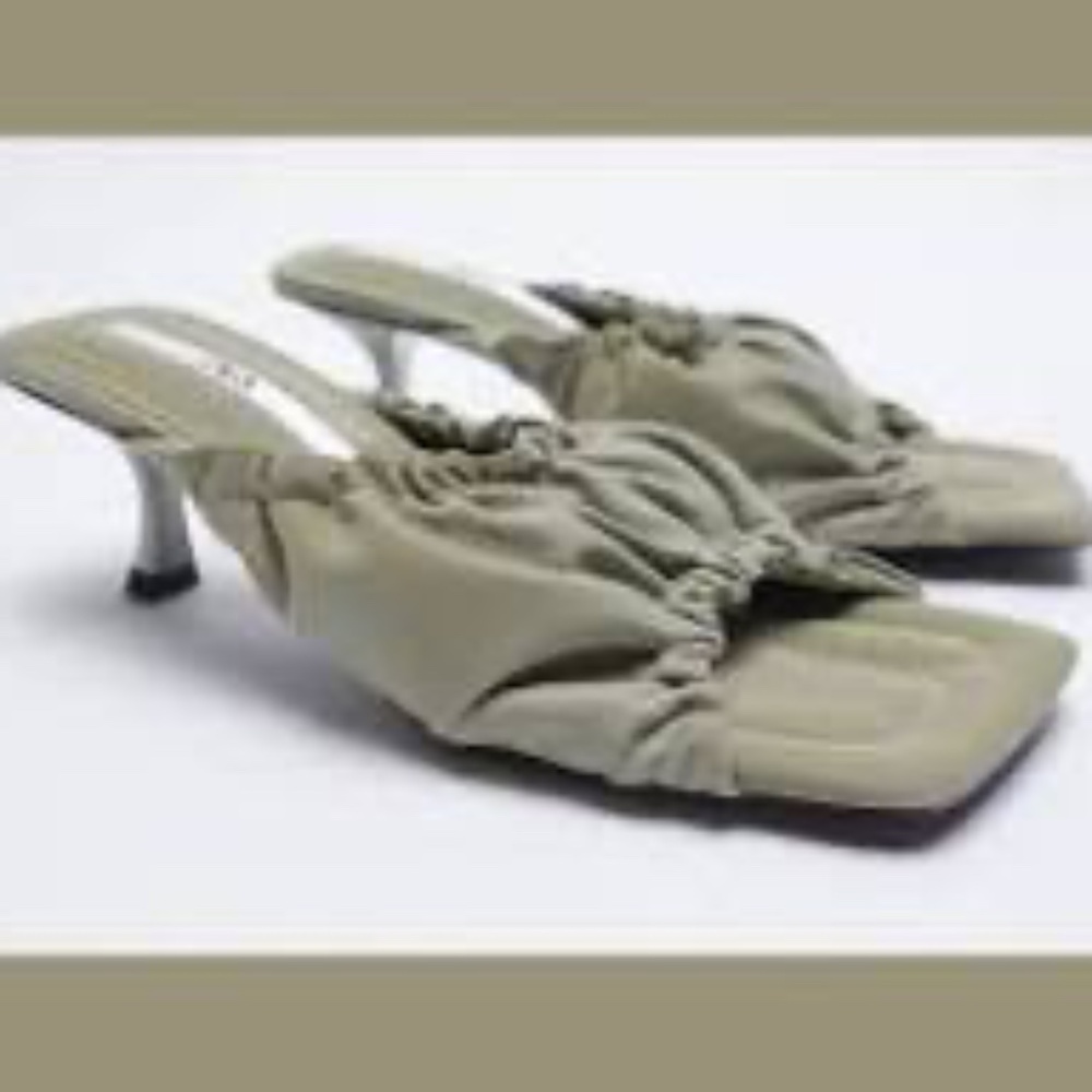 Zara Khaki Square Toe Mules